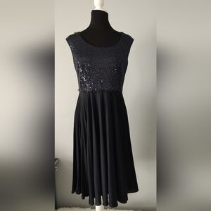 Party Cocktail Prom dress Women R&M Richards  Sequin  Size 8 Navy Blue Zipper